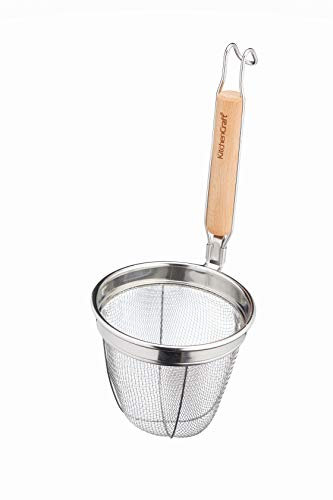 KitchenCraft World of Flavours Colino per Pasta in Acciaio Inox con Manico in Legno di Faggio, 14 x 16 x 34 cm