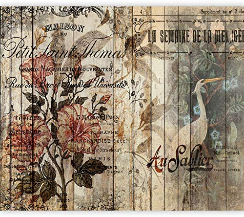 murando Fotomurales Vintage 350x256 cm XXL Papel pintado tejido no tejido Decoración de Pared decorativos Murales moderna Fotográfico Madera Retro Flores Monstera Parajo n-A-1151-a-a