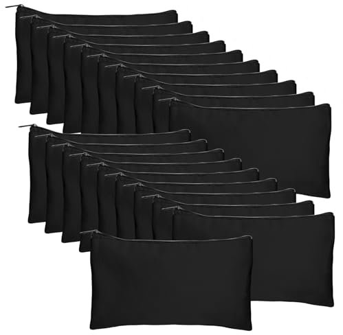 Legigo Leeres Federmäppchen aus Segeltuch zum Selbermachen, Make-up-Tasche, Mehrzweck-Kulturbeutel, Reißverschluss, Großpackung Kosmetiktasche, 21,6 cm, 12,7 cm, Schwarz, Reißverschluss in 10 Farben