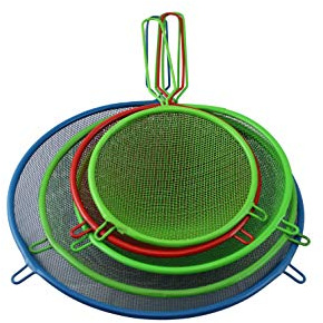Set of 5 Fine Mesh Metal Strainer Set - Multi-Sized Colored Kitchen Sieve Colander - Ideal for Sifting, Draining Pasta, Washing Fruits & Vegetables - Includes 9.25, 8, 7, 6, 5.25 Strainers