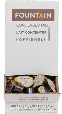 FOUNTAIN COUPELLES DE LAIT DE 7,5gr - Lait concentré en dosette individuelle dans une boîte self-service. Parfait pour une tasse de café. 7,5gr X 200 pièces