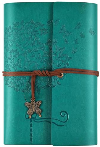 OMEYA Diario per quaderni in pelle, diario ricaricabile per donne ragazze, diario per viaggiatori retrò a righe regalo A6 13 x 18,5 cm (blu)