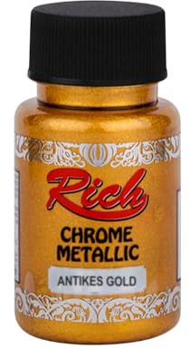 Rich Acrylfarbe Chrome Metallic 50cc Antikes Gold, Wasserbasierte, Geruchlose Farbe, Metallische Effekte für Dekorationen, Vielseitig für künstlerische Arbeiten, Ideal für Möbel und Kunstprojekte