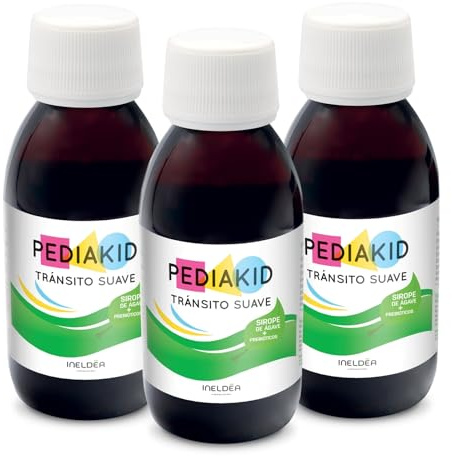 PEDIAKID - Sirop Transit Doux - Formule exclusive au sirop d'Agave & Prébiotiques - Contribue à réguler le fonctionnement digestif - Arôme de Pomme - 3 Flacons de 125 ml