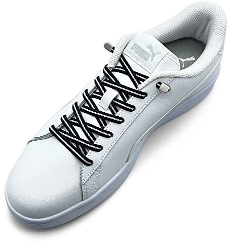 ELANOX Cordones elásticos sin atar, 4 unidades para 2 pares de zapatos, con extremos elegantes, cordones sin atar, cierre rápido, cordones de goma, para adultos y niños (blanco y negro)