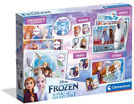 Clementoni - Edukit 7 en 1 - Disney Frozen 2, Kit de Juegos con dominó, boli Interactivo, Puzzles y Mucho más, a Partir de 3 años (18112)