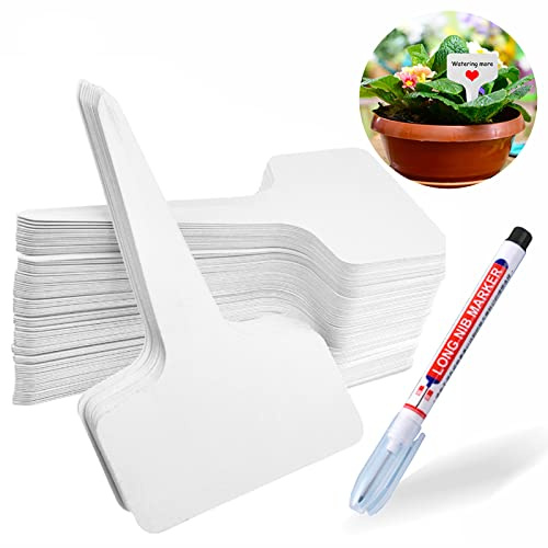 Plant Labels, 100Pcs Outdoor Plants Tag Marker and Pen Gardening Labels Greenhouse Accessories Plastic Reusable Seed Label for Potted Herbs (White)