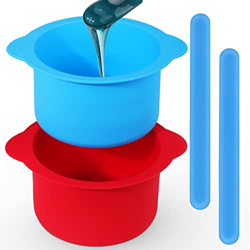 Mity rain 2 Stück Silikon-Wachswärmer, Antihaft-Wachstopf, Silikonschalen-Ersatz, wiederverwendbare Wachsschmelz-Wärmerinlage mit 2 Silikon-Spateln zur Haarentfernung (blau + rot)