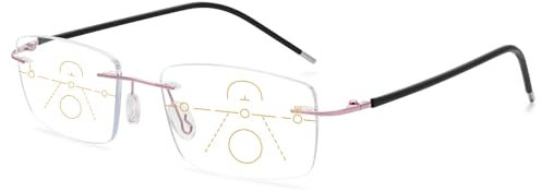 VEVESMUNDO Blaulichtfilter Gleitsichtbrille Lesebrille Randlos Titan Metall Ultraleicht Multifocus Progressive Anti Blaulicht Sehhilfe Lesehilfe Brillen für Herren Damen (1 Stück Roségold, 1.5)