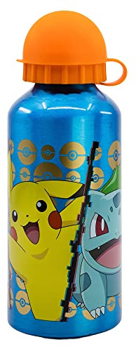 CARTOON Borraccia in alluminio per bambini Pikachu Pokemon Squirtle Bulbasaur BPA Free bottiglia con ciuccio beccuccio capacità 400 ml