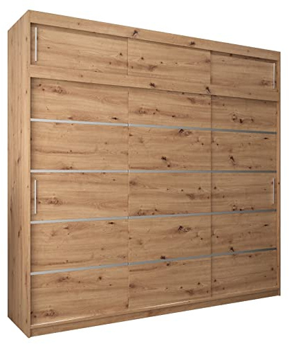 ABIKSMEBLE Armario con Puertas correderas Verona 1 250 Armario con Barra y Estante Armario de Dormitorio (Roble Artesano con extensión)