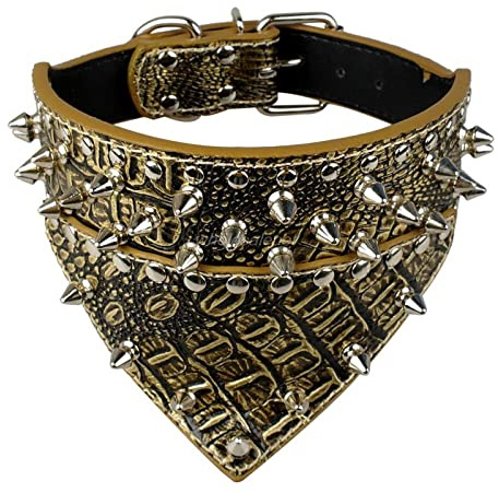 FNSK Hundehalsband Aus Leder, Halstuch, Halsband, Spikes, Hundehalsband Aus Leder, for Mittelgroße Haustiere, Pitbull-Mastiff (Color : Gold Brown, Size : L)