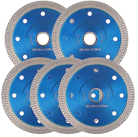 sourcing map 5pcs 4 Diamond Saw Blade Thin Cutting Wheel with X-Teeth Edge for Cutting Ceramic, Porcelain Tiles, Brick, and Concrete, 5/8 Arbor, Blue