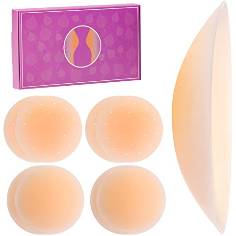4 Paires Cache-tétons, Tacilin Auto-adhésif Réutilisables en Silicone Doux Couvre Seins Mamelons Invisibles étanches Cache Teton Nipple Cover [8 cm] - Couleur de la Peau Claire