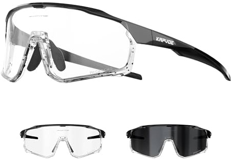 KAPVOE Fahrradbrille Selbsttönend Sportbrille Herren Damen Sonnenbrille Mountain Bike Brille MTB Klar Radbrille - K93