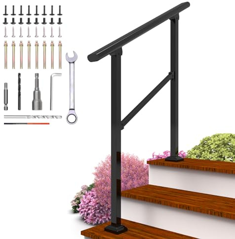 Arti-Life Hand Rails for Outdoor Steps,Railings for Outdoor Steps,3 Step Handrails for Outdoor Steps,Porch Handrail Wrought Iron Railing Kit for Concrete,Brick,Wood Steps