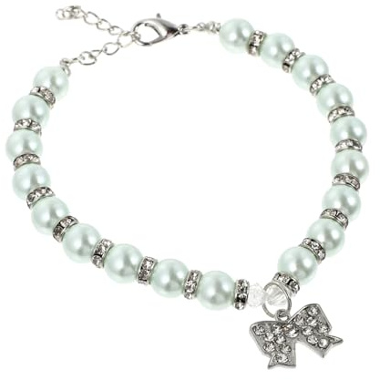 Didiseaon Pet Necklace Elegant Pearl Bow Collar for Cat Dog Jewelry Fashion Accessory for Pet Parties Special Occasions Tone Pearl Details