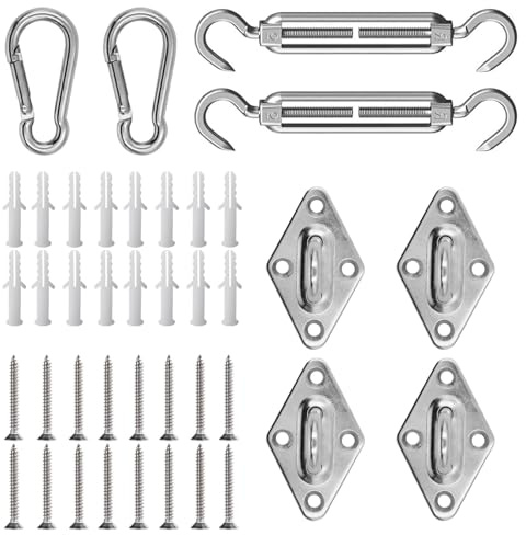 AUMAYCO M5 Sonnensegel Befestigungs Kit 40 Stück, 304 Edelstahl Sonnensegel Zubehör Montage für Viereckigen Dreieckigen, 8-teiliges Set für Viereck mit 32 Schrauben