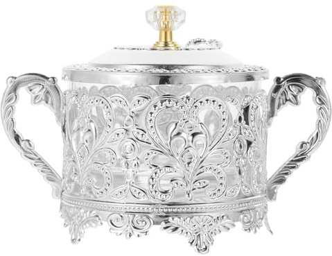 DECHOUS Sucrier Turc Sucrier Avec Couvercle Et Cuillère Pot À Condiments En Relief Argenté Serveur De Sel Bol De Service De Bonbons Plat De Service Pot Pour Sucre En Poudre Sucre En