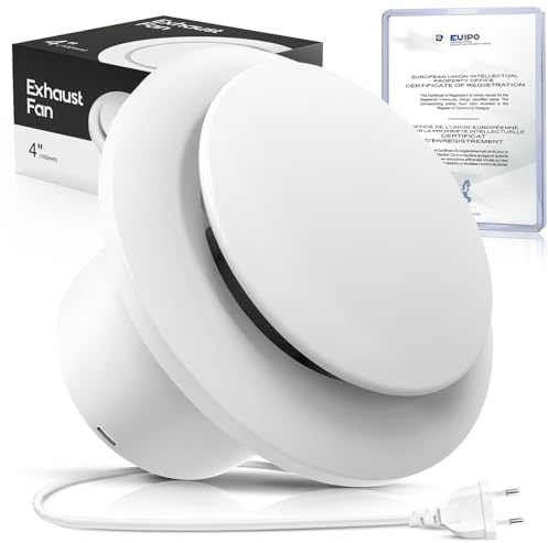 SBONNI Ventilatore da bagno, 100 mm, 12 W, silenzioso, 130 m³/h, forte ventilazione da parete, silenzioso, per bagno, cucina, WC, garage e soffitta