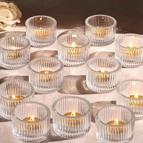 Lot de 12 photophores en verre transparents - Petit photophore pour mariage, anniversaire, vacances, décoration de fête