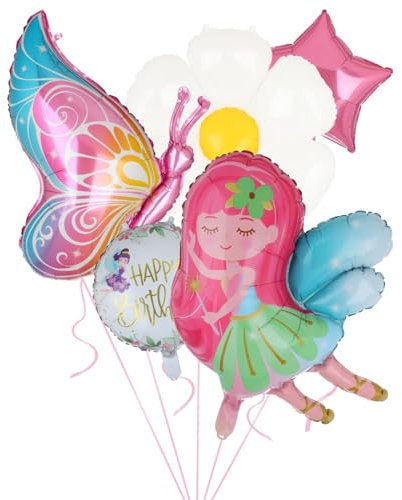 Ballons Anniversaire Fille, 5 Pièces Ballon Aluminium, Ballon Fete Féerique Balon Papillon Helium Ballons Fleur pour Anniversaires de Filles, Photographie, Articles de Fête