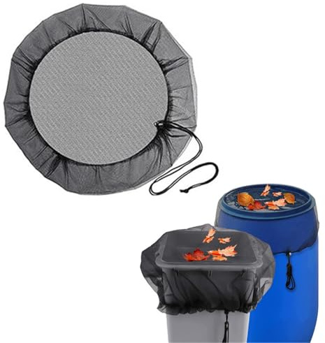 XHDZSW Mesh Cover for Rain Barrel | Water Collection Buckets Tank Protector Screen Cover | Rain Barrel Net Cover | Rain Bucket Netting Screen Cover for Outdoor Garden (Black,95cm)