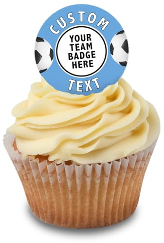 Cakeshop Cupcake Personalised Edible Cake Toppers With Sky Blue Football Border | Personalise With Your Custom Image & Name | For Birthdays & Celebrations | Icing & Wafer Paper Options