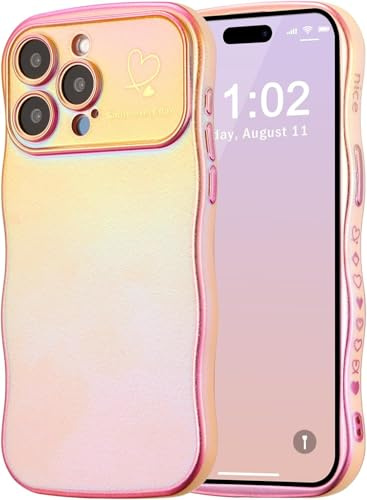 miyonsin Cover per iPhone 15 Plus per Donne e Ragazze, Magnetica Graziosa Cornice a Onde Ccolorate Cuore e Protezione per Fotocamera, Custodia Antiurto per iPhone 15 Plus, Rosa Dazzle