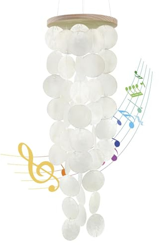 WeDoSoy Wind Chimes for Outside - Handcrafted White Capiz Shells Windchime