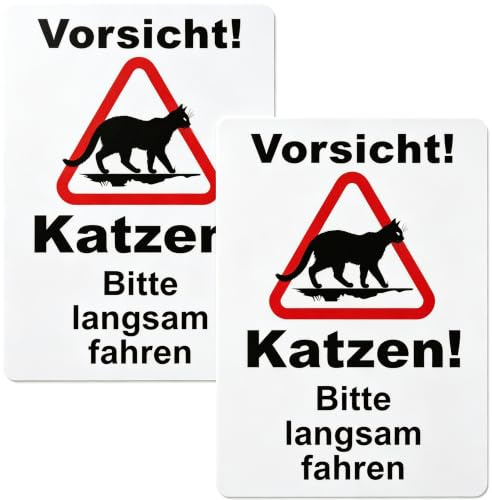 Luimode 2st Vorsicht ! Katzen bitte langsam fahren Schild 18 * 25 cm aus stabiler PVC Hartschaumplatte mit UV-Schutz, Hinweisschild Warnschild für Außenbereich Innenbereich