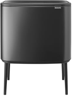 Brabantia Cubo de basura grande para cocina Bo Touch 36L Tacto Suave con Tapa y Cubo Interior | Cubo de basura independiente con patas antideslizantes ajustables | Confident Grey