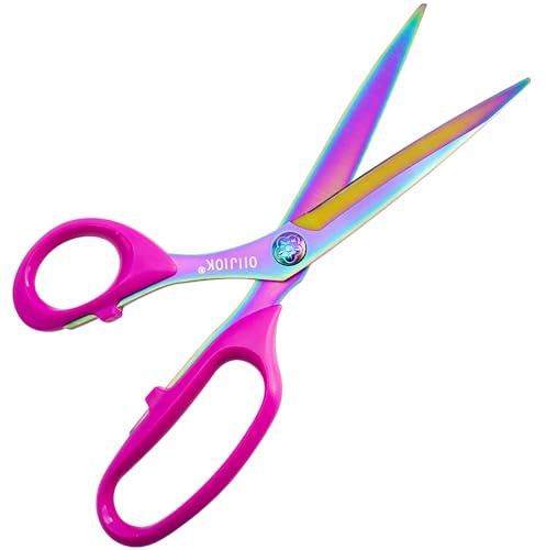 OIIJIOK Left Handed Scissors,9.5 Inch All Purpose Lefty Scissors,Titanium Coating Forged Stainless Steel, Soft Comfort-Grip Handles,Perfect for Office,Home,and School Arts Crafts(Pink)