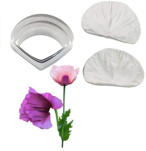 Silikon-Fondantformen mit Blütenblatt-Äderung, Edelstahl-Schneider-Set, Kuchendekoration, Zuckerpaste, Blumensilikonform, Zuckerguss-Blumen-Äderung, Herstellungswerkzeug (Set C)