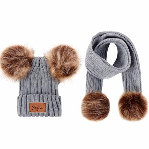 ZZTINGC Personalisierte Baby Mütze Schal Set, Baby Winter Wollmütze Mit Namen, Geeignet Für Jungen Und Mädchen Winter Warm Set, Brimless Poo Hat, Kinder Beanie Hat, Newborn Geschenk