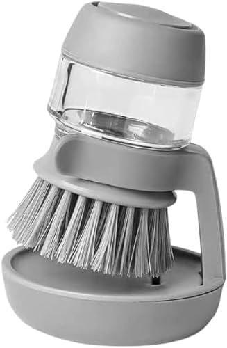 Palm Scrub Refillable Soap Dispensing Cleaning Washing Up Kitchen Brush with Storage Stand Holder - (Grey)