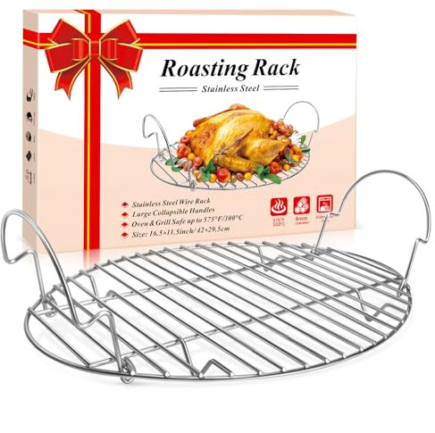 DePango 16.5inch Oval Roasting Rack for Oven, Thanksgiving Christmas Gifts for Mom Men Wife Cooking Home Chefs, Stainless Steel Cooling Rack with Handle, Wire Rack for Cooking, Grilling, Drying