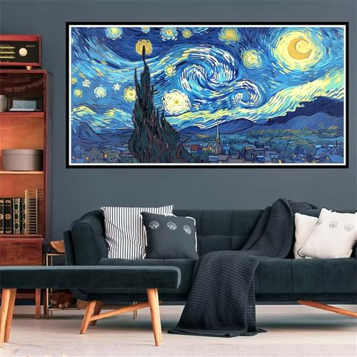 5D Diamond Painting Van Gogh, Ciel Étoilé Diamond Painting Adulte Grand Format 40x80 cm, Loisirs Créatifs Adultes Peinture Diamant, Artisanat Créatif pour Decoration Maison, Cadeau Femme Z-7943