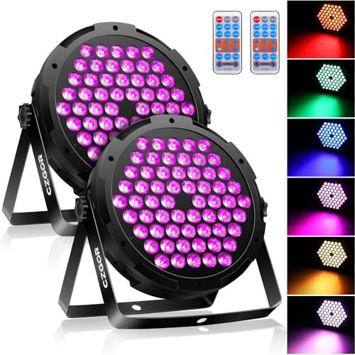 Czgor Par - Juego de 2 focos LED 3 en 1, 60 luces LED RGB 3 en 1, con mando a distancia, cable DMX de 1 m y 9 modos de iluminación, DMX 512, luz de discoteca, iluminación de colores