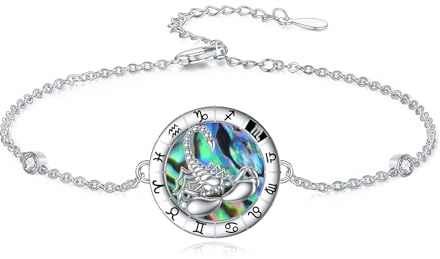 enjoylifecreative Damen 12 Sternzeichen Armband 925er Sterling Silber Horoskop Abalone Muschel Anhänger Armkette Sternbilder Astrologie Geburtstag Schmuck Geschenke für Frauen Mädchen
