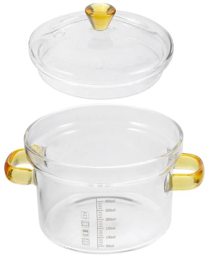 OQHAIR Glass Saucepan with Cover, 300Ml Glass Steamed Ebowl Clear Glass Pot Noodle Soup Pot Stovetop Cooking Pot Ramen Noodle Bowl with Handle for Ecustard Birds Nest