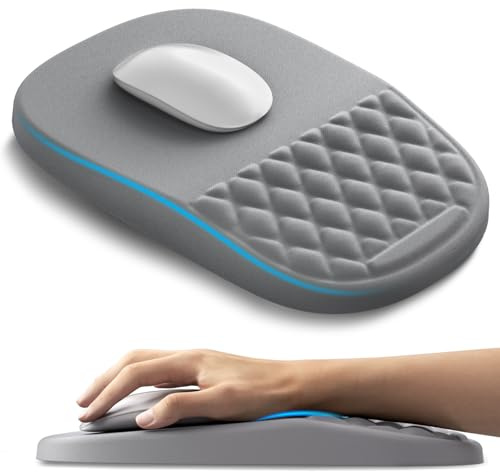 AUEDROT Tapis de souris ergonomique 2 en 1 avec repose-poignet, tapis de souris et repose-poignet, tapis de bureau de massage avec coussin en gel antidérapant, pour bureau et jeux, pour cadeau, gris