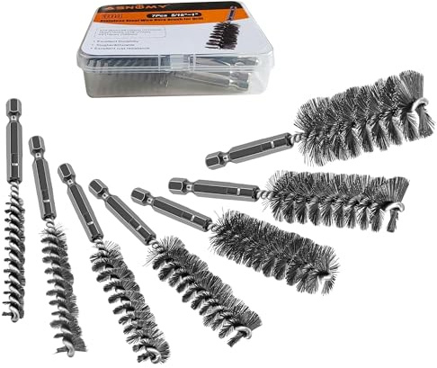ASNOMY 7Pcs Wire Bore Brush for Drill,5/16-1” Stainless Steel Copper Pipe Cleaner Set for Power Drill Cleaning,Abrasive Drill Wire Brush with 1/4 Hex Shank