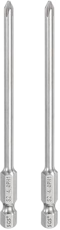 sourcing map Lot de 2 embouts de tournevis cruciformes PH1 à tige hexagonale de 100 mm de long, tige de 0,4 cm, forets à tête cruciforme magnétique en acier S2, tournevis industriel pour perceuses