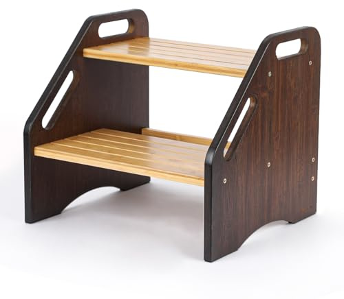 StrongTek Bambus Trittleiter 38cm Breit rutschfest 160 kg Holz