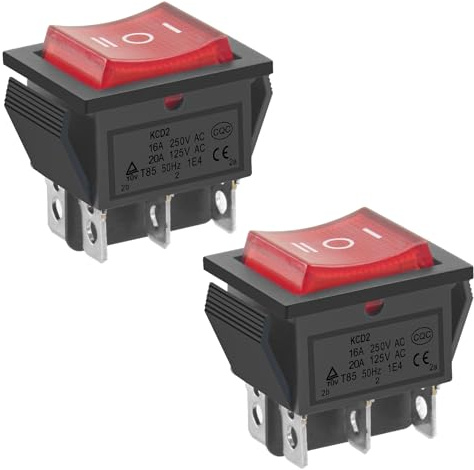 Heschen 2 pièces, interrupteur à bascule, marche/arrêt et 6 ports DPST, lumière rouge, 16 A, 250 VAC