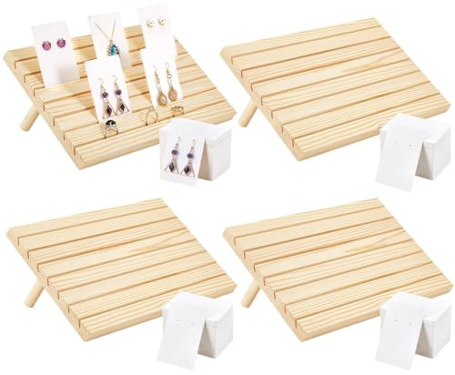 PH PandaHall 4 Set Espositore per Orecchini in Legno Porta Biglietti da Visita Vassoio Porta Gioielli per Esposizione Orecchini Gioielli da Tavolo, 29x17cm