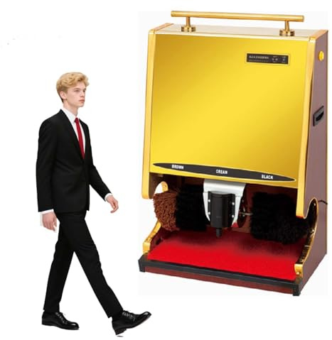 Automatisk Skoputsmaskin med Rörelsesensor, Dubbelborste för Damm och Vax, Passar Läder- och Skinnskor, Elektrisk Skomaskin 1200W, Titanlegering, Kompakt Design(Gold)