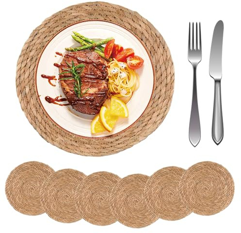 Juego de 6/8 manteles individuales redondos de ratán natural, manteles individuales redondos de 30 cm, manteles individuales de mimbre para comedor, mesa de cocina, hogar, fiesta, boda, restaurante