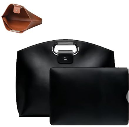 Generiskt det 2-delade eleganta, vattentäta affärs-laptop- och bärkasse-setet i läder, det 2-delade setet för män och kvinnor, svart, Large